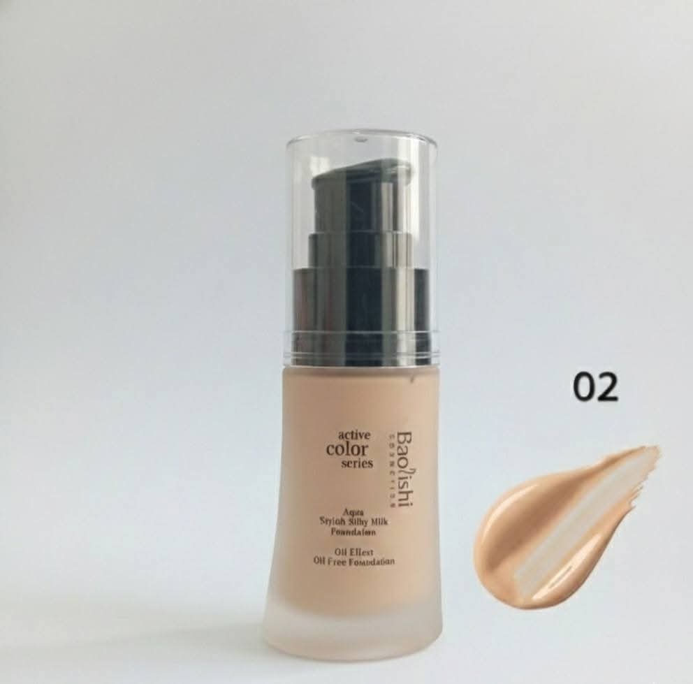 02 nijansa- Baolishi COSMETIC active color series s Aqua Stylish Silky Milk Foundation Oil Effect Oil Free Foundation